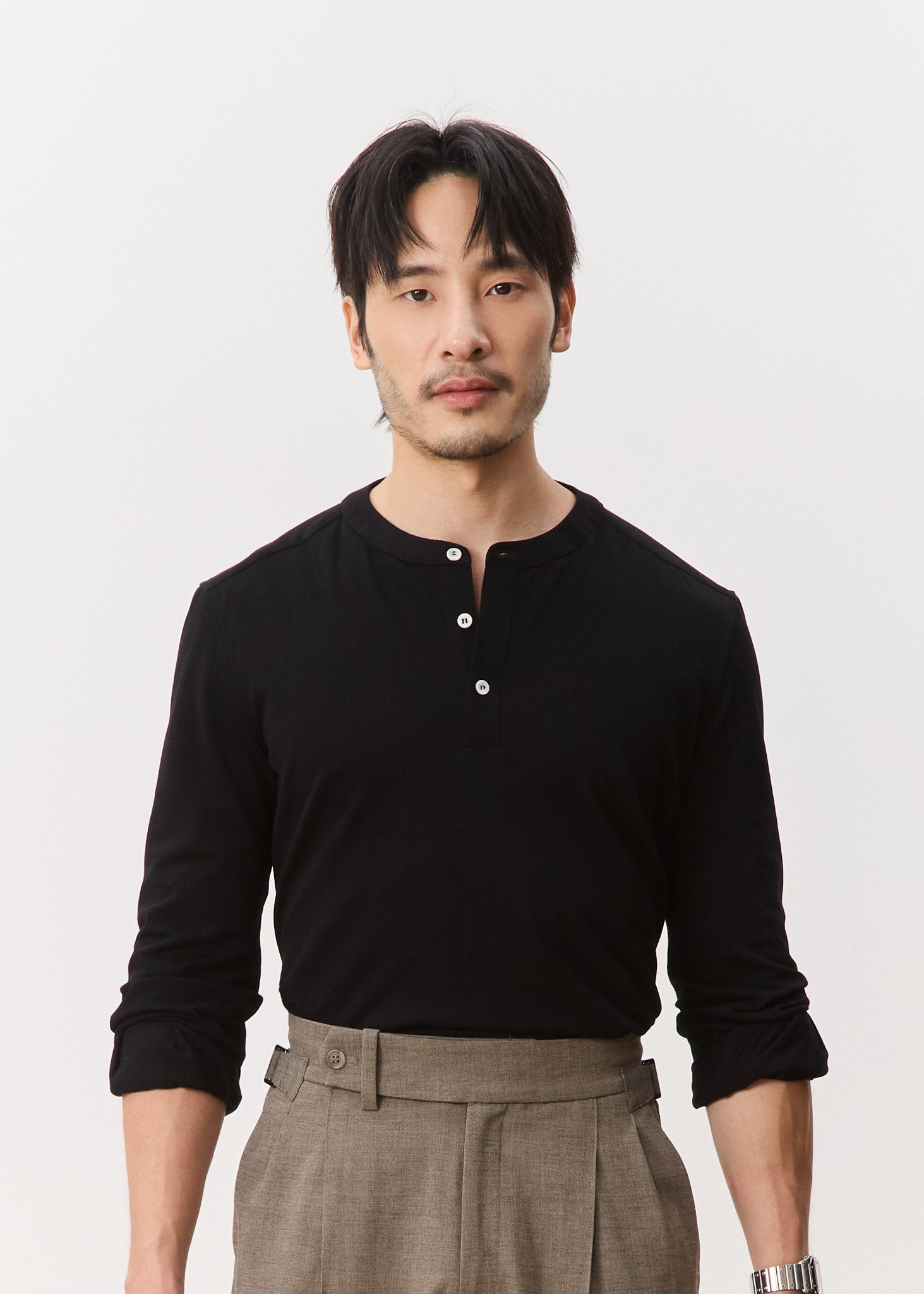 Vero Henley Pique Long Sleeve Top
