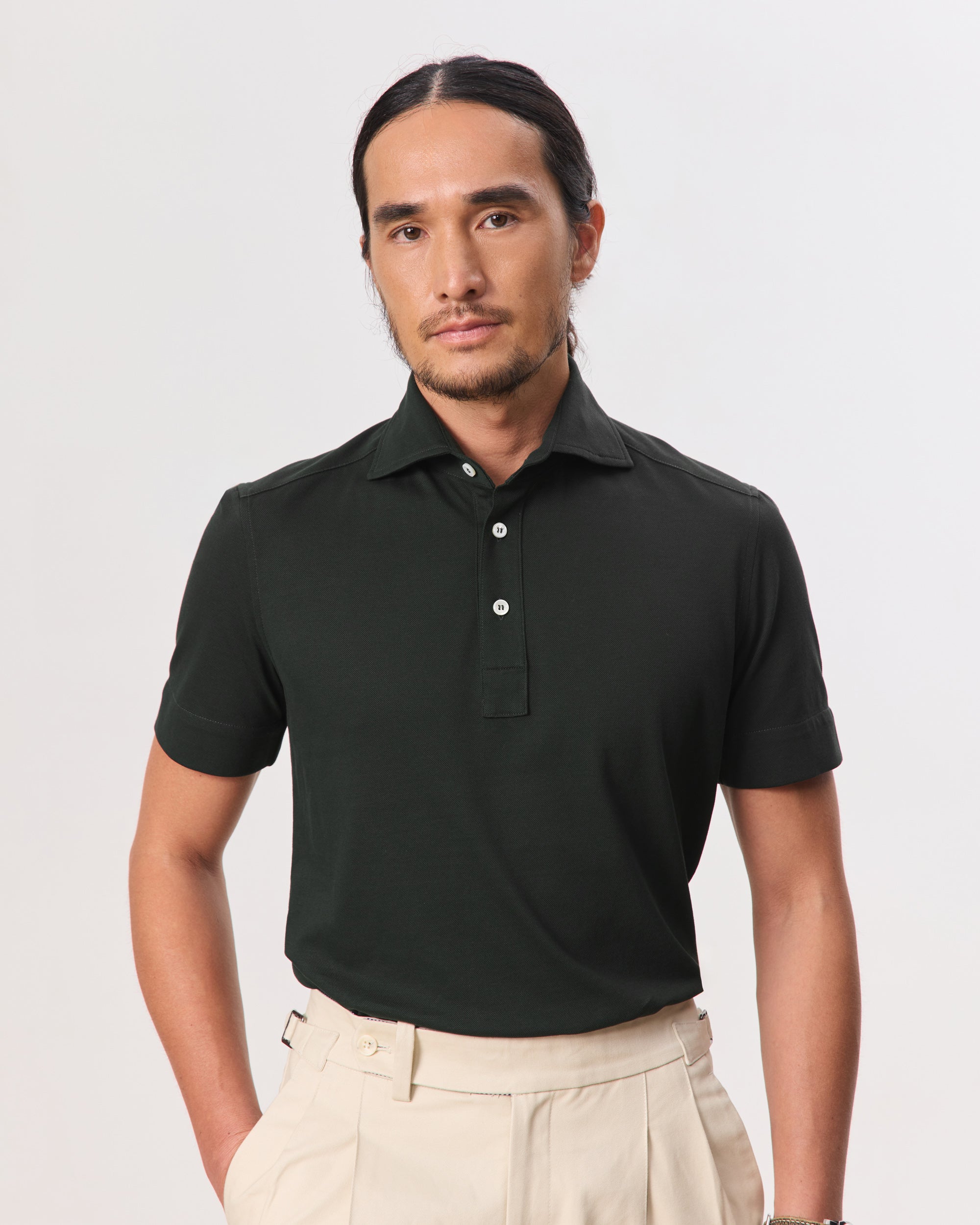 Theo Spread Collar Short Sleeve Polo, Pique