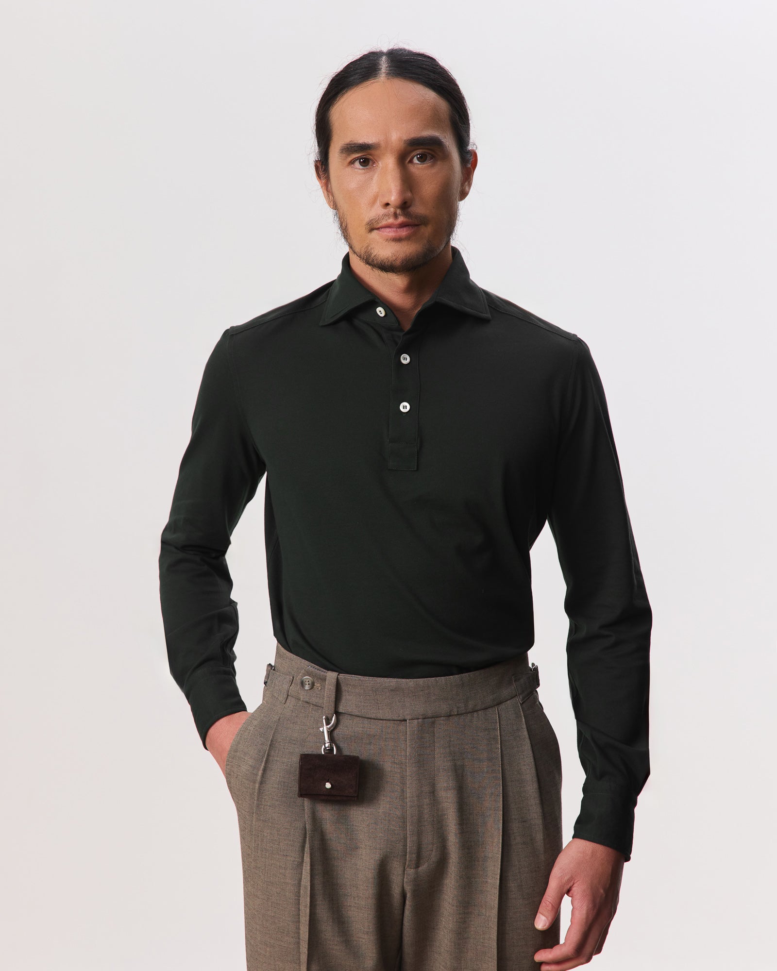 Theo Spread Collar Long Sleeve Polo, Pique