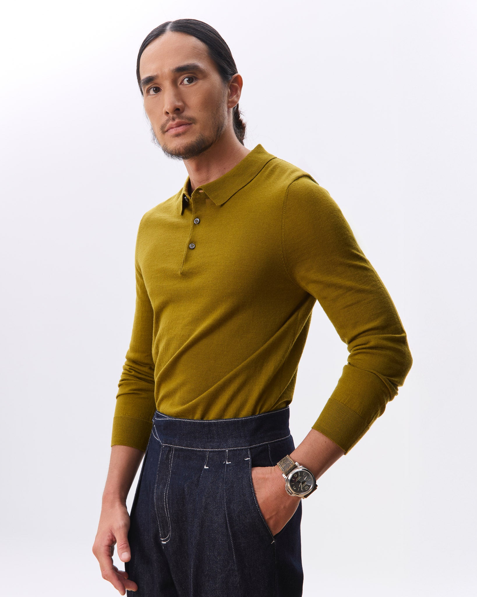 Elio Long Sleeve Knit Polo Top - 100% Merino Wool